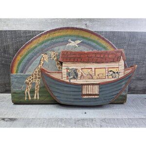 Vintage Noah's Ark Handpainted Wooden Hanging Wall Decor 16" Rustic Country b199
